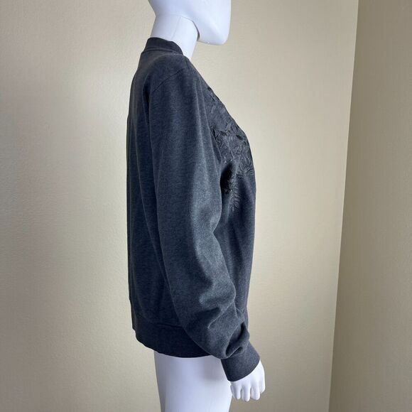 DRIES VAN NOTEN Women's Size L Gray Floral Embroidered Cotton Bomber Jacket Boho - Picture 11 of 16